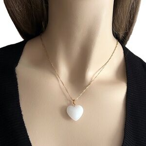 3-D Heart of Glass Purity Pendant Necklace Angelic White Gold Plate Chain
